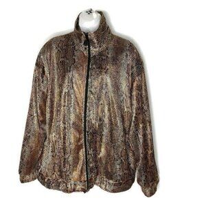 Vtg Anney Sports Jacket Coat Womans M Full Zip Animal Print Windbreaker Lined
